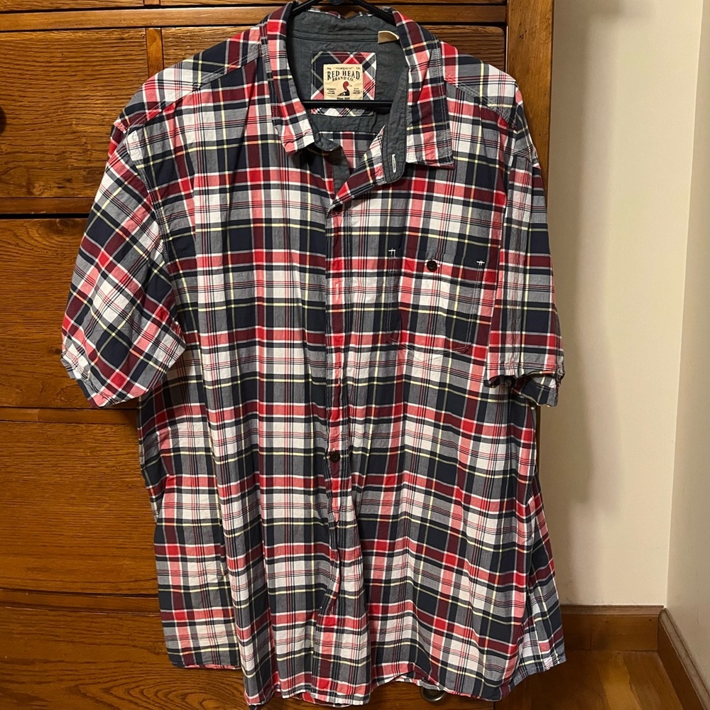 Red and Gray Plaid RedHead short sleeve button up